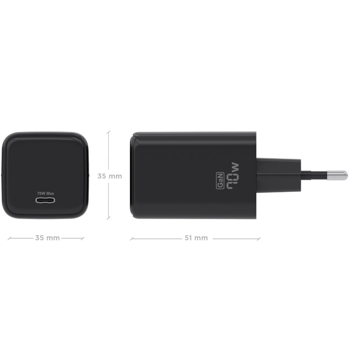 Aisens Cargador de Pared GaN 70W USB-C ASCH-70W1P089-BK Negro